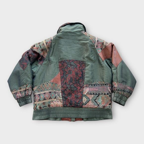 VTG 80s East West Patchwork Bomber Puffer Jacket Womens M Boho Cowgirl Grunge - Picture 15 of 16